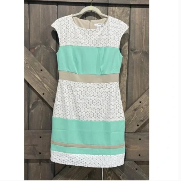 Studio One NY Mint Green Ivory Lace Color Block Sleeveless‎ Dress Women's 10 - Picture 1 of 3